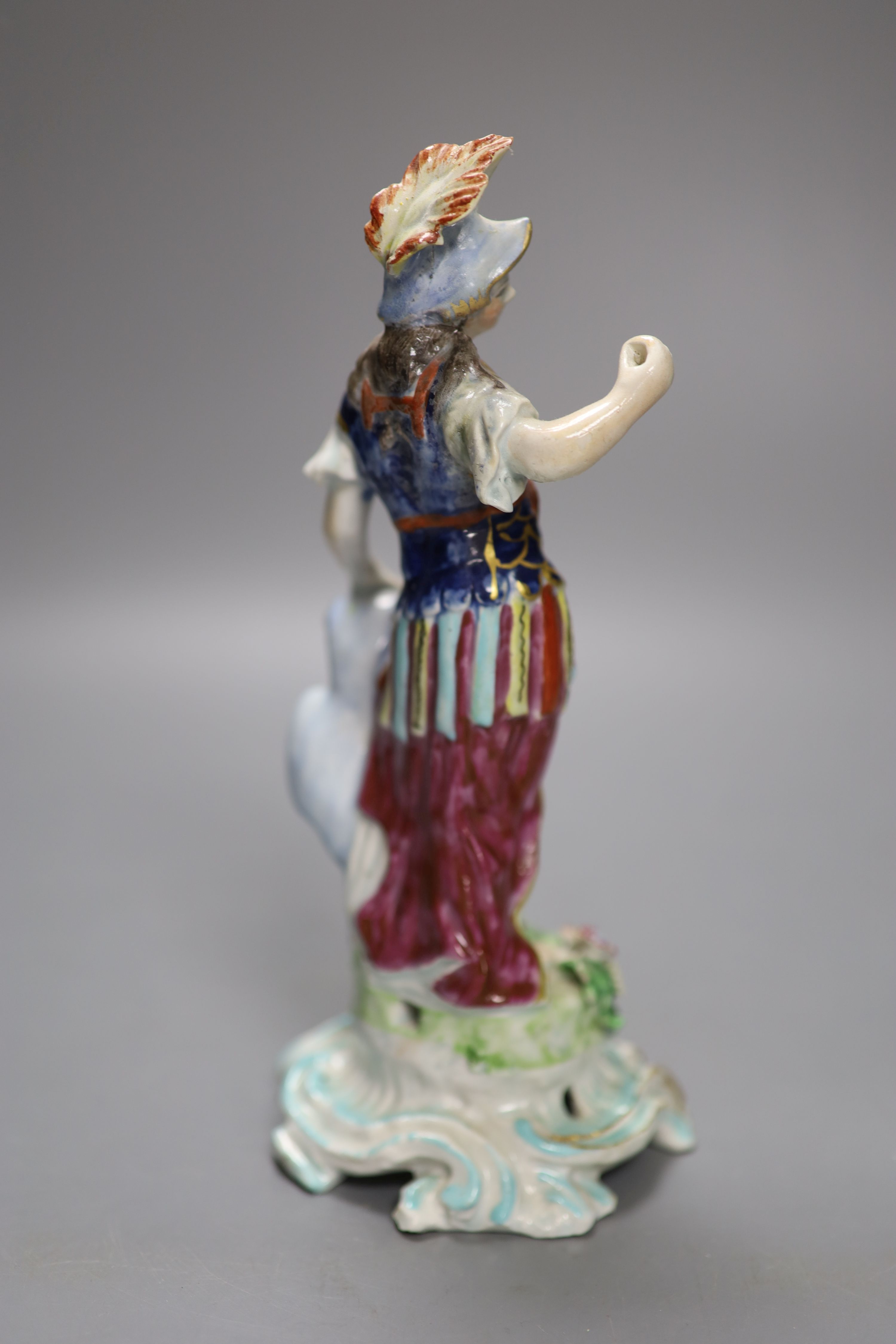 An 18th century Bow porcelain figure of Minerva, height 21cm